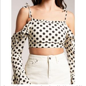 NEW Eggie Polka Dot Cold Shoulder Cropped Top